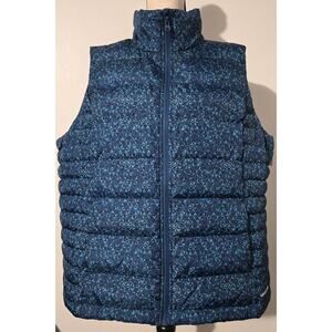 Lands' End DOWN PUFFER VEST SZ 1X (16W-18W) PRINT 600 FILL NAVY BLACK TURQ